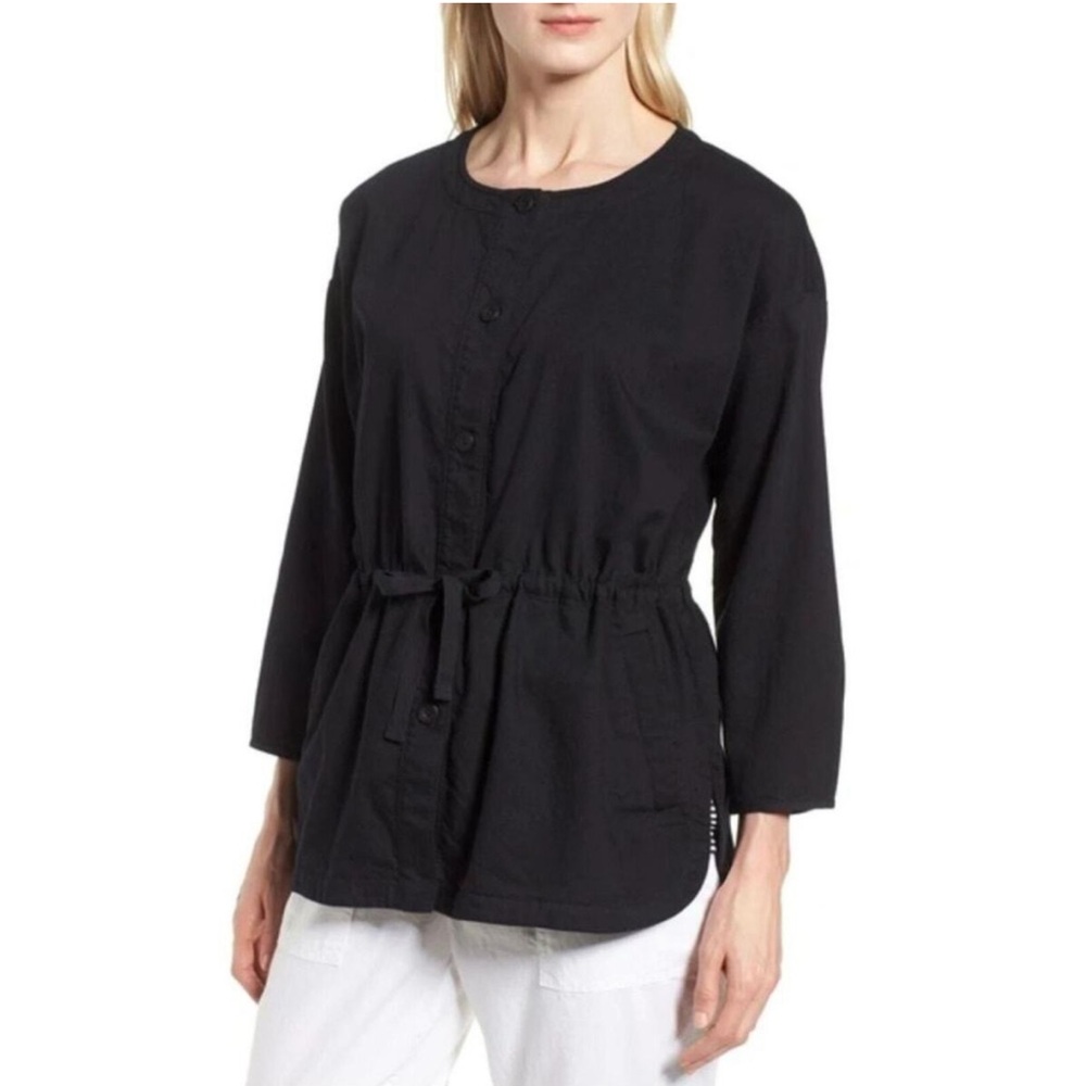 Eileen Fisher Black Drawstring Button-Front Jacket